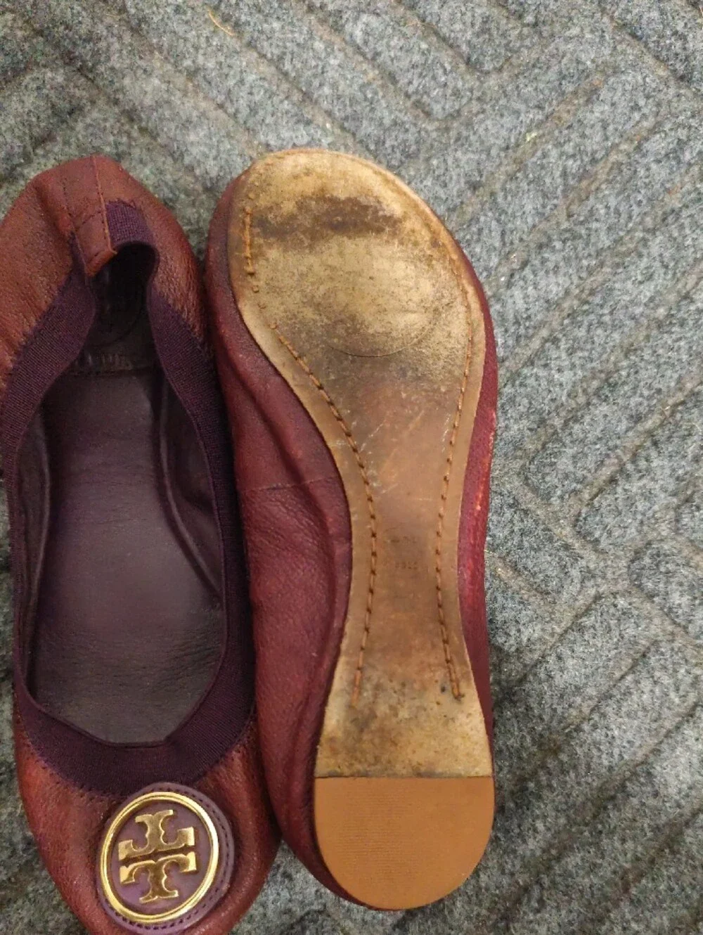 Tory Burch Burgundy Leather Logo Ballet Flats